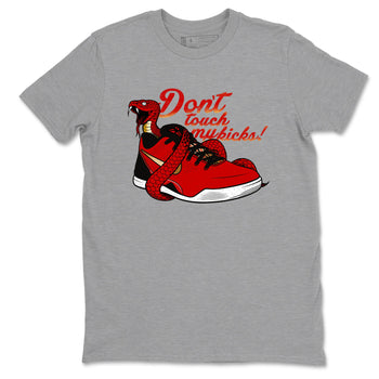 Sneaker match tees – Sneaker Tees To Match Nike KB 9 China Kobe 9 Low Proto EM University Red and Metallic Gold Shoes – Don't Touch My Kicks Tee Heather Grey 2