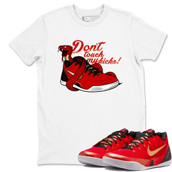 Sneaker match tees – Sneaker Tees To Match Nike KB 9 China Kobe 9 Low Proto EM University Red and Metallic Gold Shoes – Don't Touch My Kicks Tee White 1