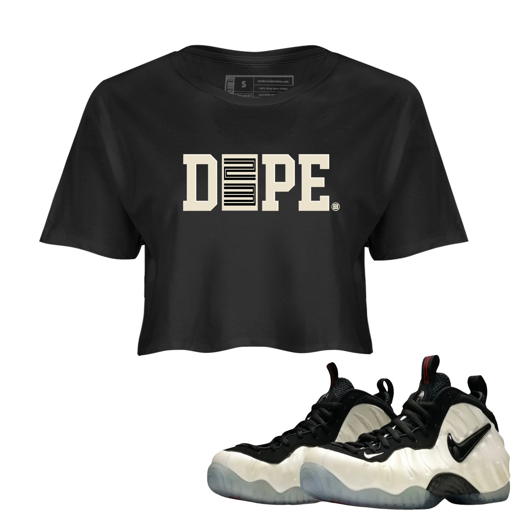 Sneaker Threads – Sneaker Tees To Match Air Foamposite One Pearl – Dope 23 Crop Tee Black 1. Perfect for Jordan releases 2025 colorways.