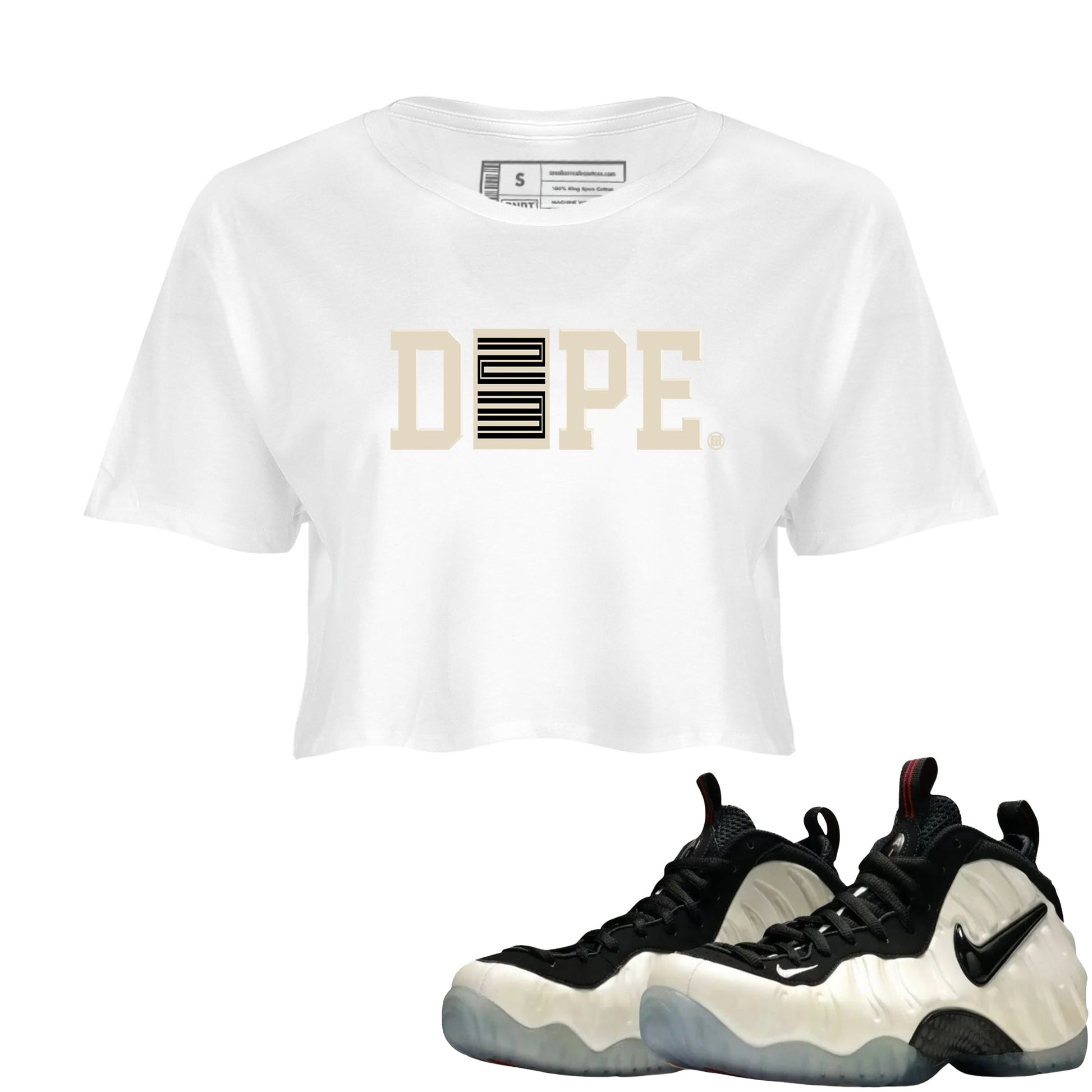 Sneaker Threads – Sneaker Tees To Match Air Foamposite One Pearl – Dope 23 Crop Tee White 1. Perfect for Jordan releases 2025 colorways.