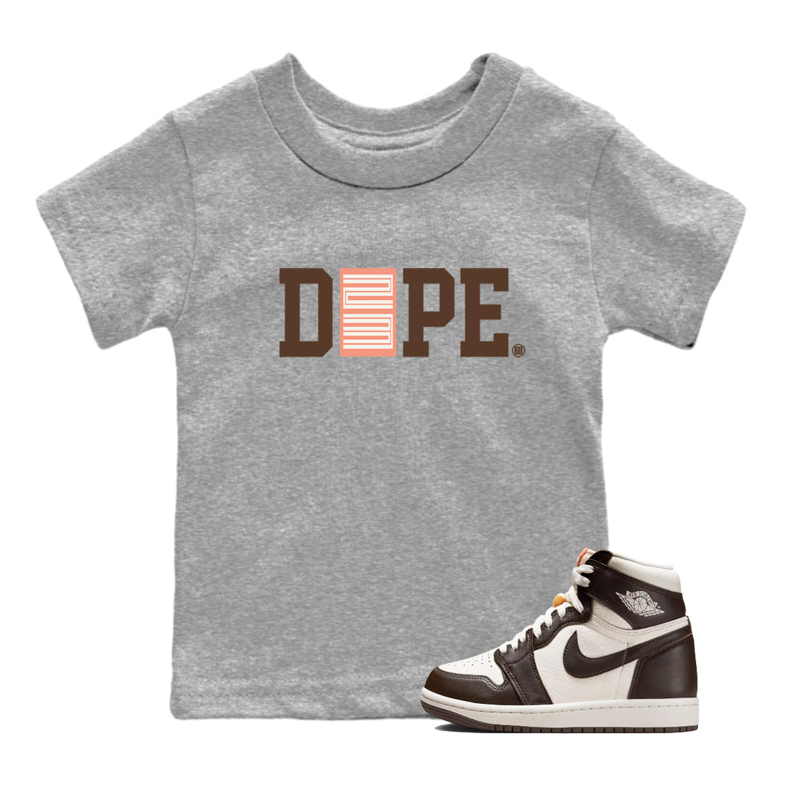 Sneaker match tees – Sneaker Tees To Match Air Jordan 1 Baroque Brown Shoes – Dope 23 Kids T-Shirt Heather Grey 1