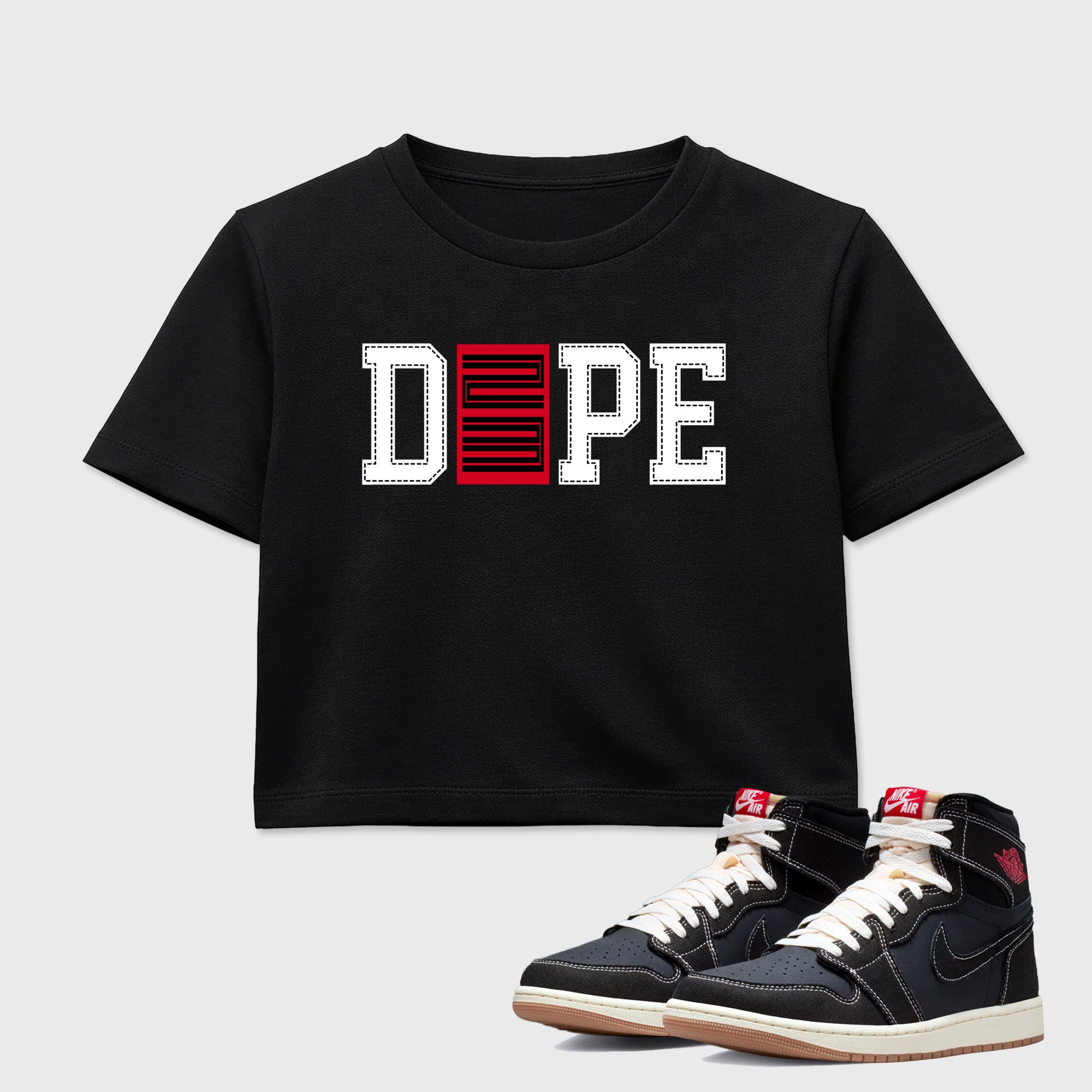Sneaker match tees – Sneaker Tees To Match Air Jordan 1 Flight Club Shoes – Dope 23 Crop T-Shirt Black 1