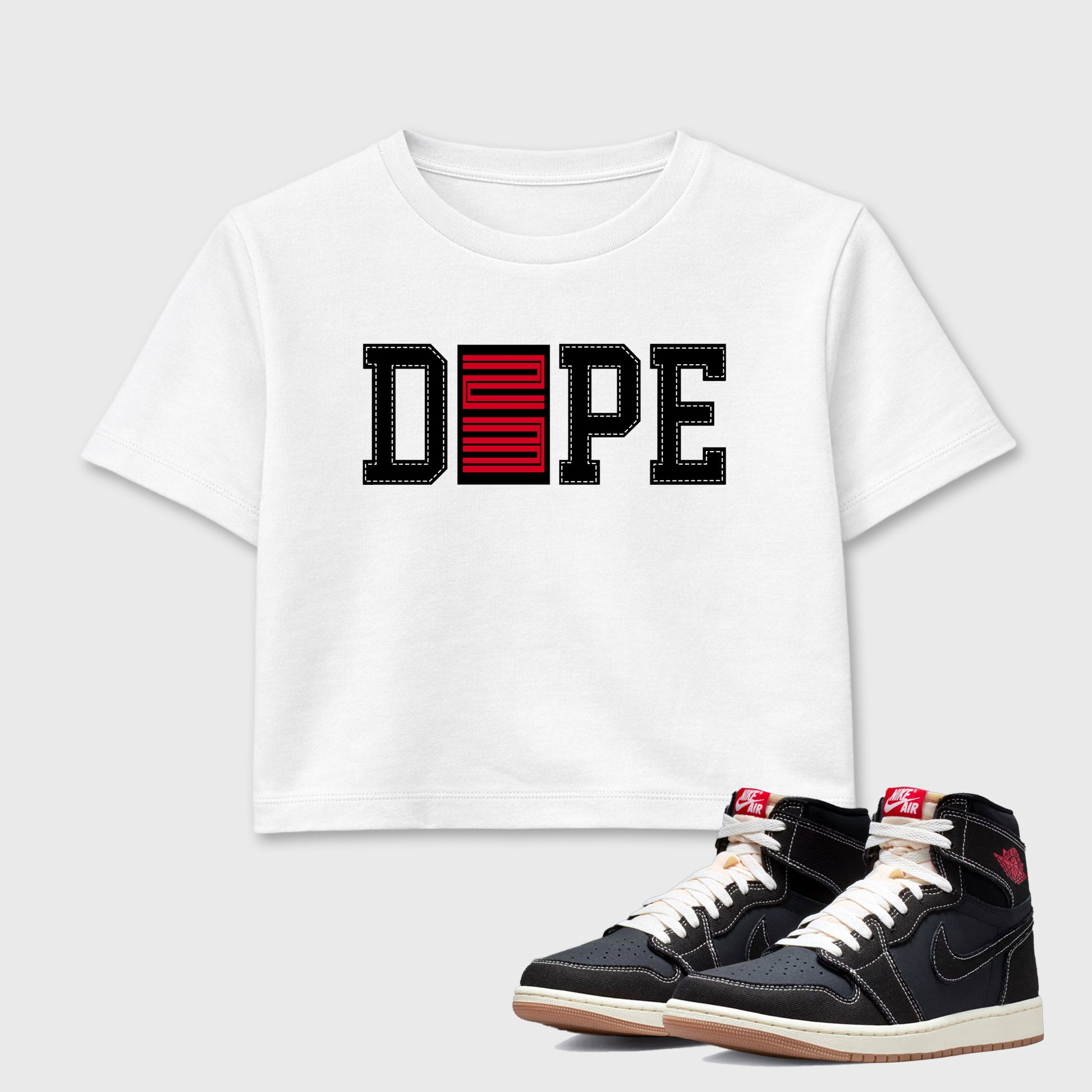 Sneaker match tees – Sneaker Tees To Match Air Jordan 1 Flight Club Shoes – Dope 23 Crop T-Shirt White 1