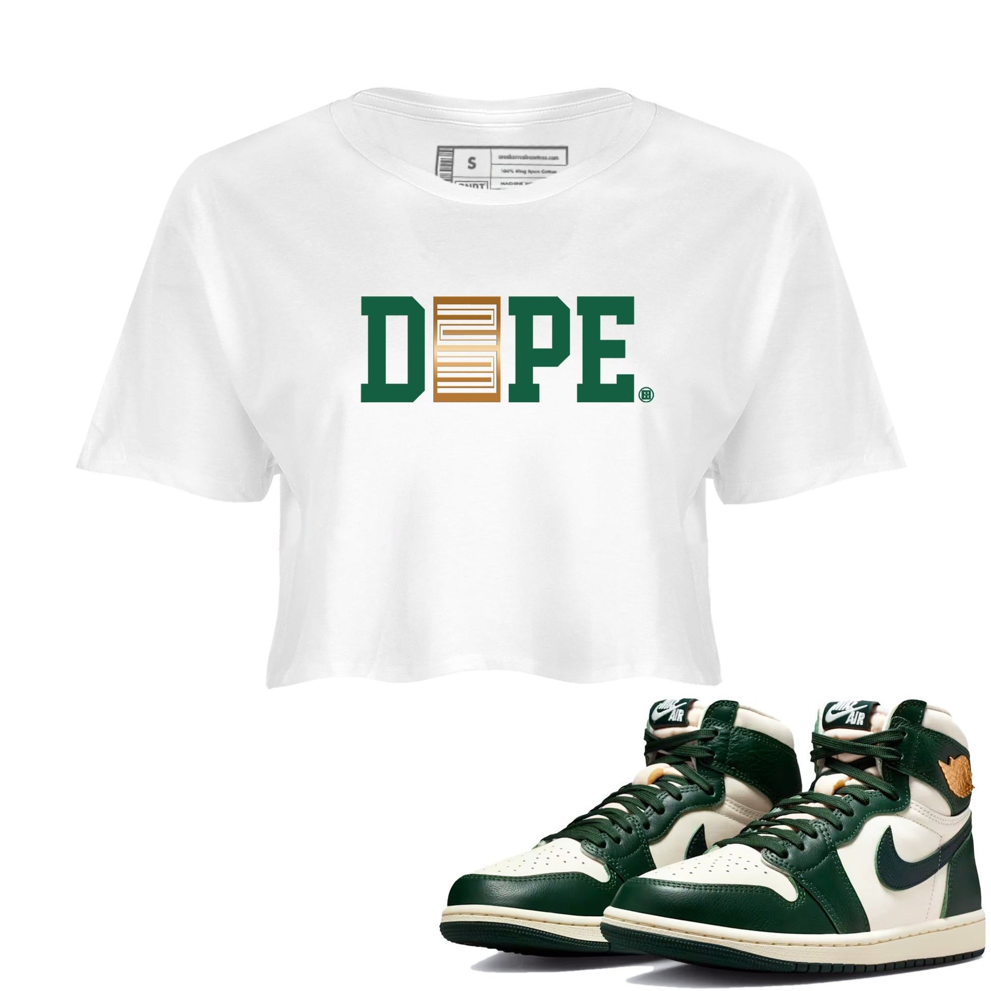 Sneaker Threads – Sneaker Tees To Match Air Jordan 1 Pro Green – Dope 23 Crop Tee White 1. Perfect for Jordan releases 2025 colorways.