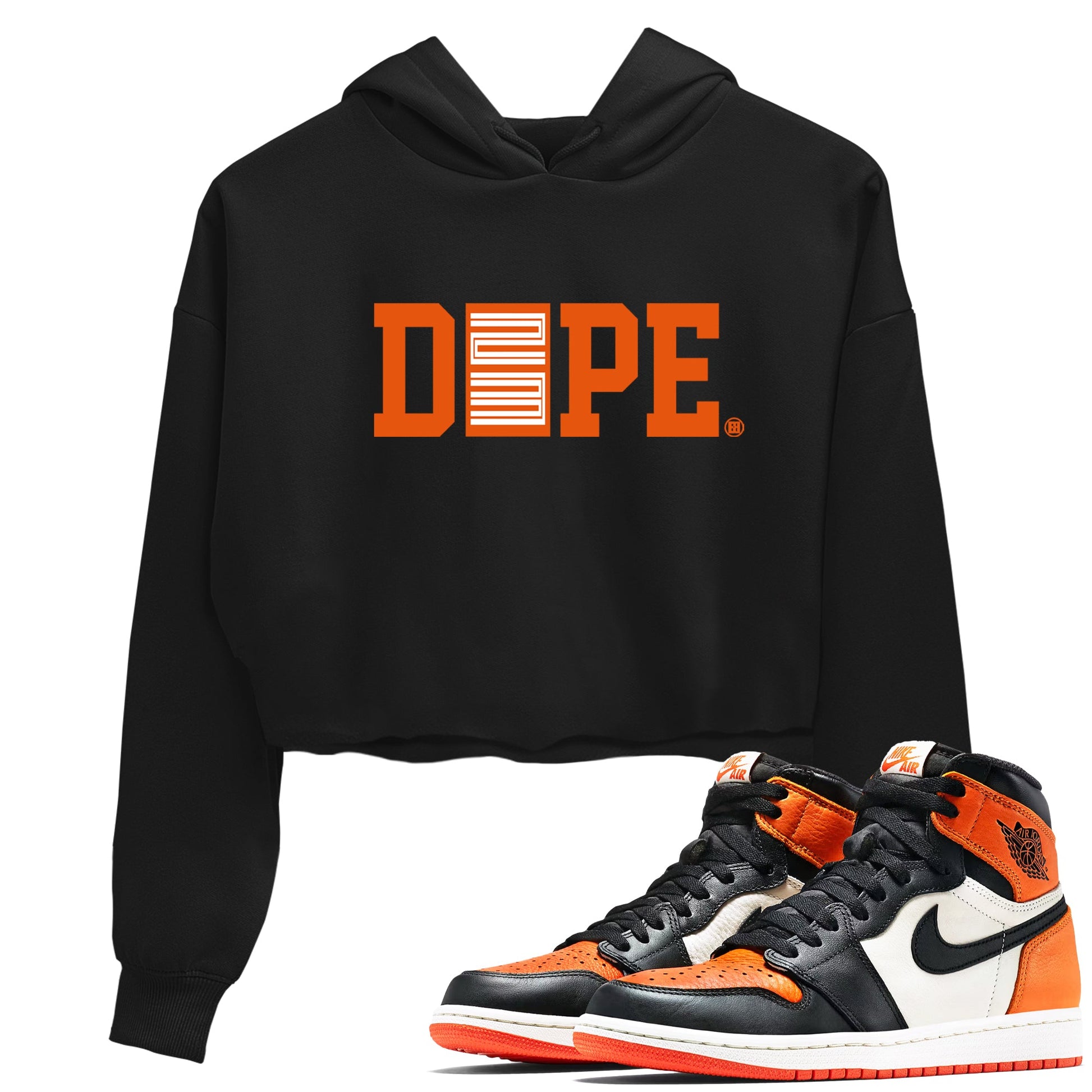 1s Orange Sneaker match tees – Sneaker Tees To Match Jordan 1 Retro Shattered Backboard Shoes – Dope 23 Crop T-Shirt Black 1