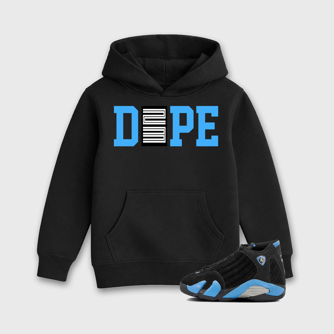 Sneaker outfits graphic tee – Sneaker Tees To Match Air Jordan 14 University Blue Sneakers – Dope 23 Kids T-Shirt Black 1