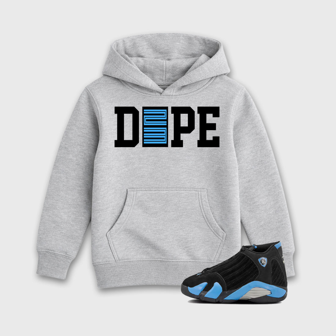 Sneaker outfits graphic tee – Sneaker Tees To Match Air Jordan 14 University Blue Sneakers – Dope 23 Kids T-Shirt Heather Grey 1