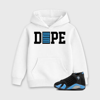 Sneaker outfits graphic tee – Sneaker Tees To Match Air Jordan 14 University Blue Sneakers – Dope 23 Kids T-Shirt White 1