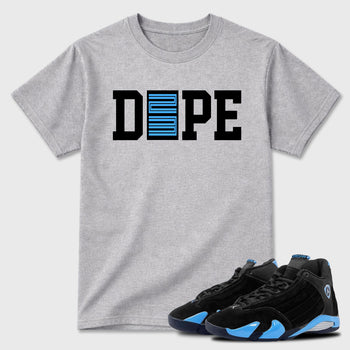 Sneaker outfits graphic tee – Sneaker Tees To Match Air Jordan 14 University Blue Sneakers – Dope 23 Tee Heather Grey 1