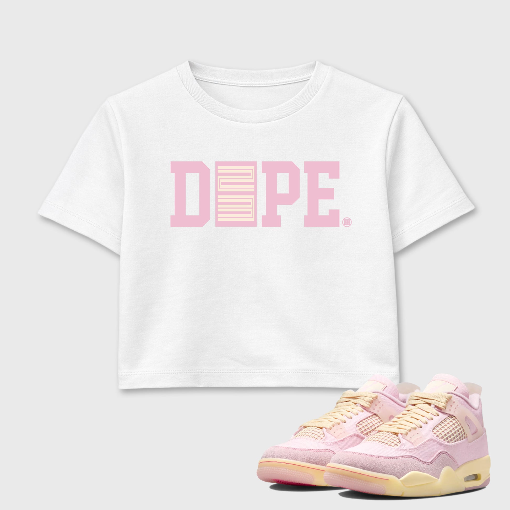 Sneaker match tees – Sneaker Tees To Match Air Jordan 4 Iced Carmine Shoes – Dope 23 Crop T-Shirt White 1