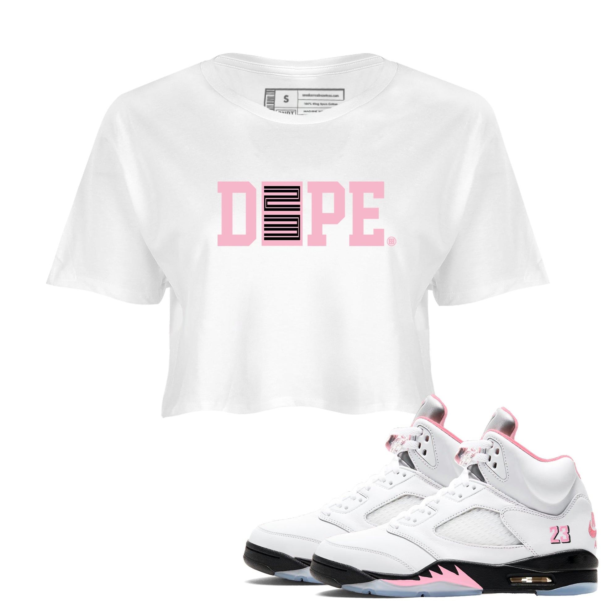 Sneaker match tees – Sneaker Tees To Match Air Jordan 5 35th Anniversary Shoes – Dope 23 Crop T-Shirt White 1