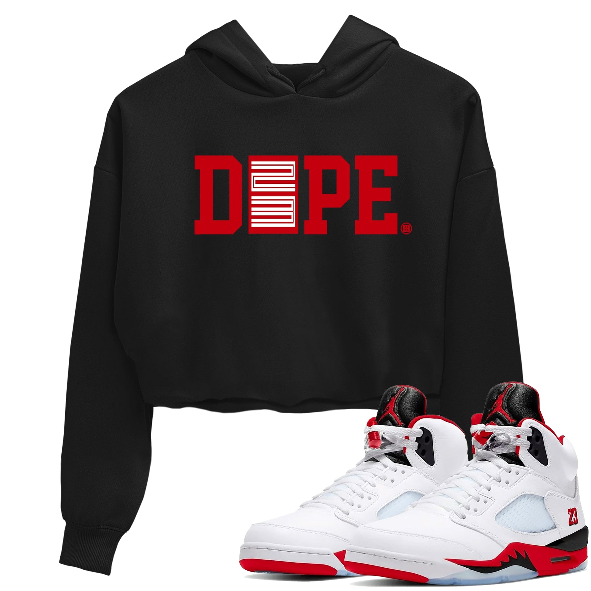 Sneaker match tees – Sneaker Tees To Match Air Jordan 5 Fire Red Shoes – Dope 23 Crop T-Shirt Black 1