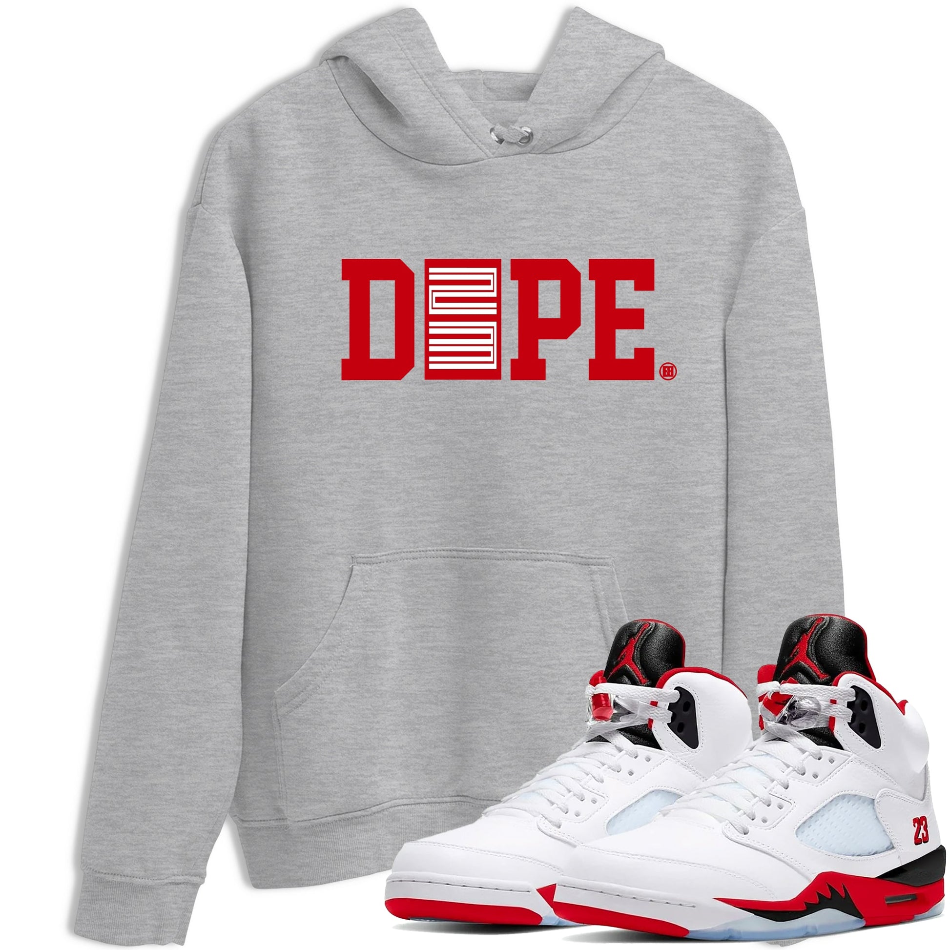 Sneaker match tees – Sneaker Tees To Match Air Jordan 5 Fire Red Shoes – Dope 23 Tee Heather Grey 1