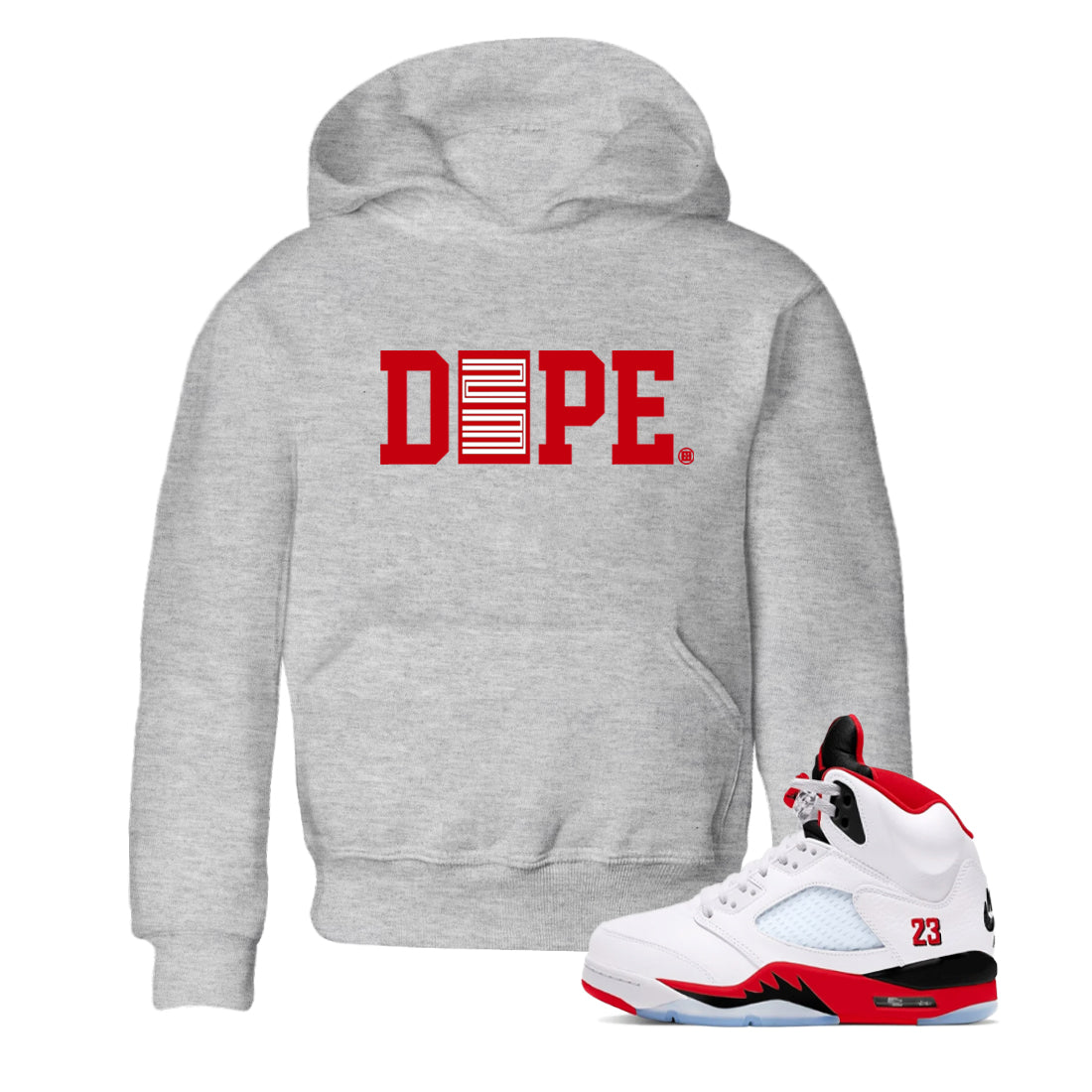 Sneaker match tees – Sneaker Tees To Match Air Jordan 5 Fire Red Shoes – Dope 23 Kids T-Shirt Heather Grey 1