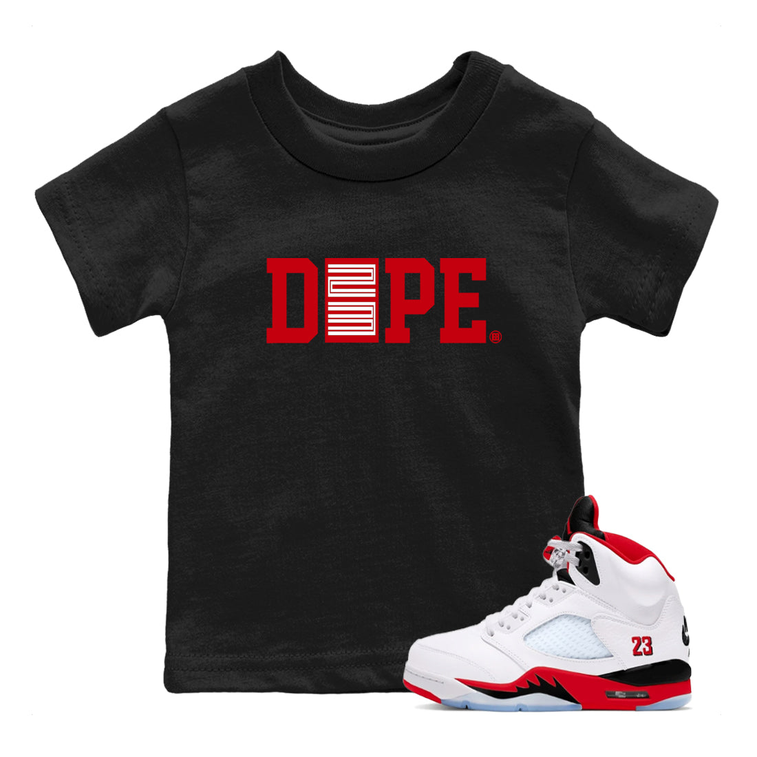 Sneaker match tees – Sneaker Tees To Match Air Jordan 5 Fire Red Shoes – Dope 23 Kids T-Shirt Black 1