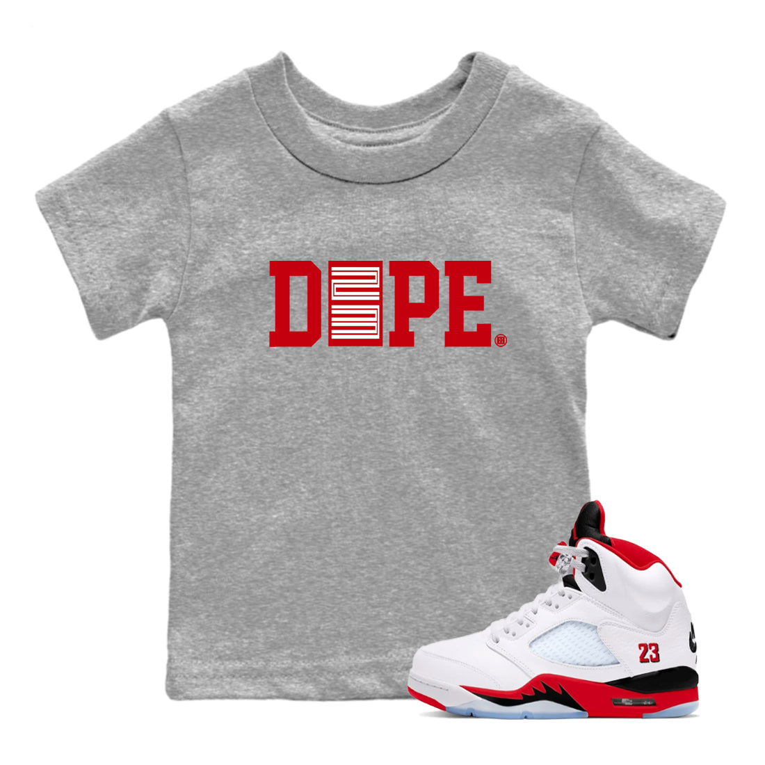 Sneaker match tees – Sneaker Tees To Match Air Jordan 5 Fire Red Shoes – Dope 23 Kids T-Shirt Heather Grey 1
