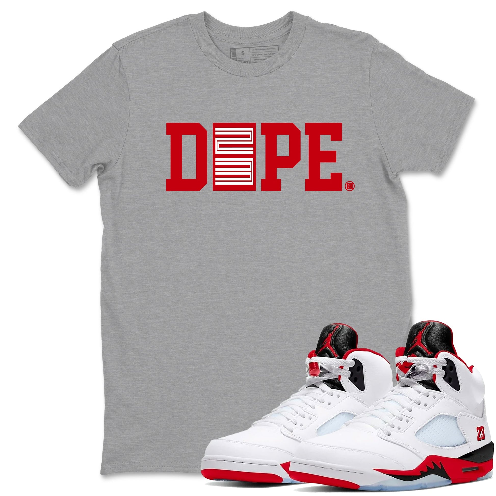 Sneaker match tees – Sneaker Tees To Match Air Jordan 5 Fire Red Shoes – Dope 23 Tee Heather Grey 1