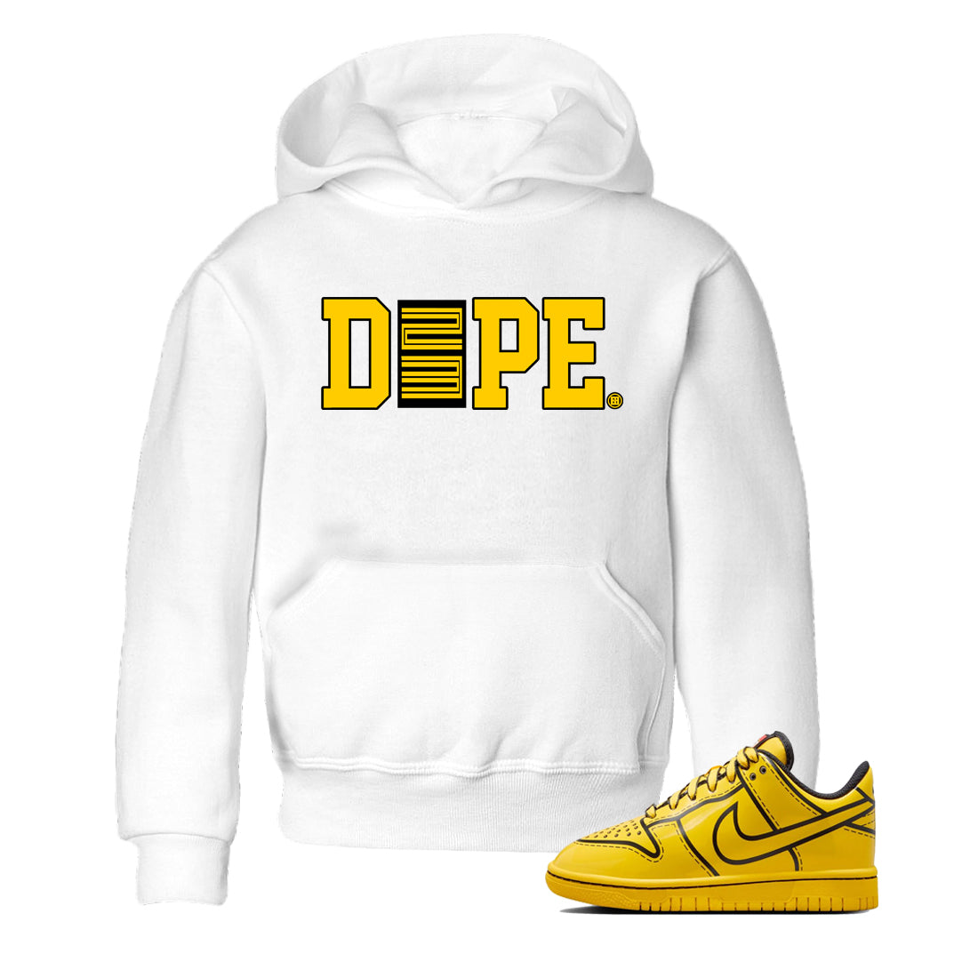 Best Christmas gifts for sneakerheads  – Sneaker Tees To Match Dunk Tour Yellow Sneakers – Dope 23 Kids T-Shirt White 1