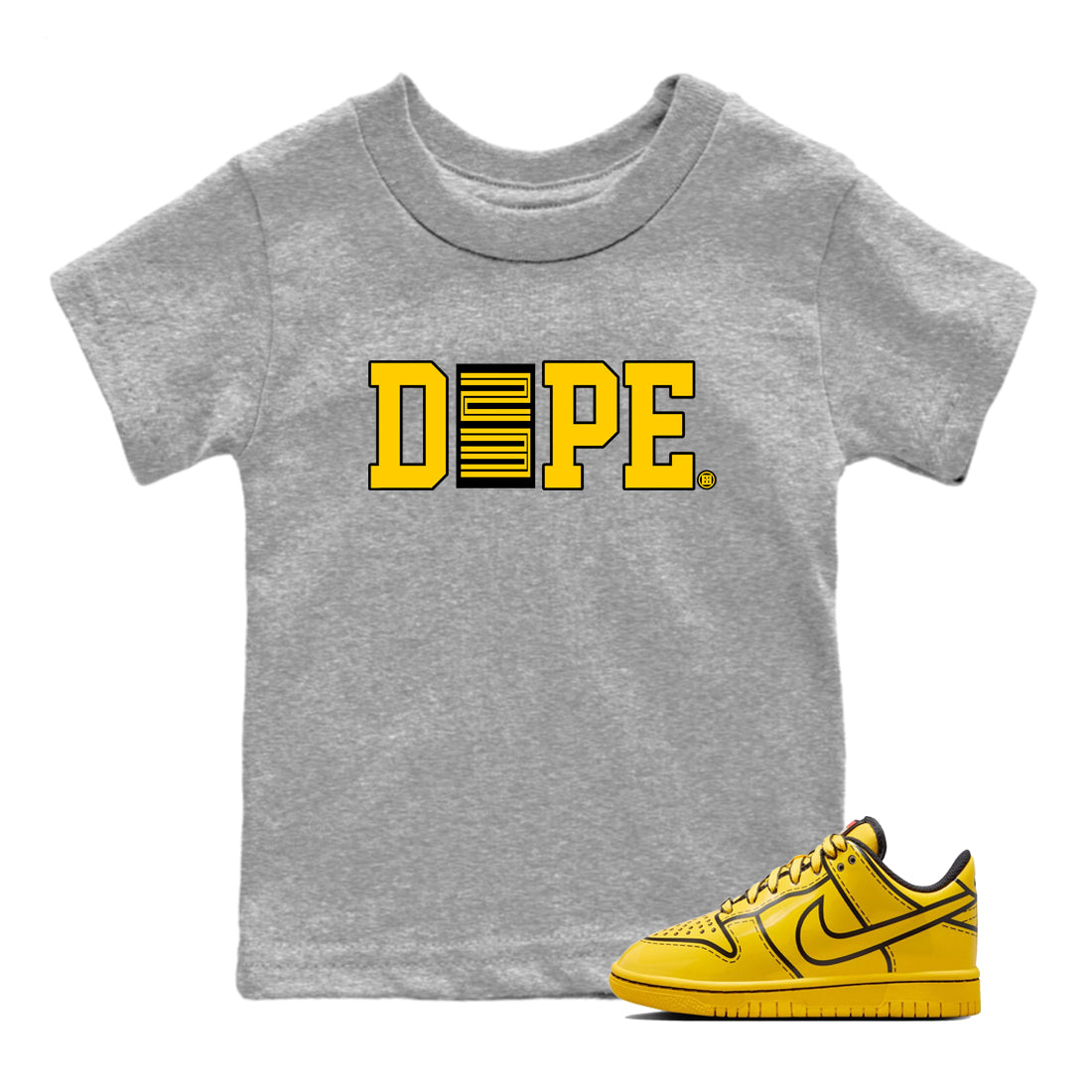 Best Christmas gifts for sneakerheads  – Sneaker Tees To Match Dunk Tour Yellow Sneakers – Dope 23 Kids T-Shirt Heather Grey 1