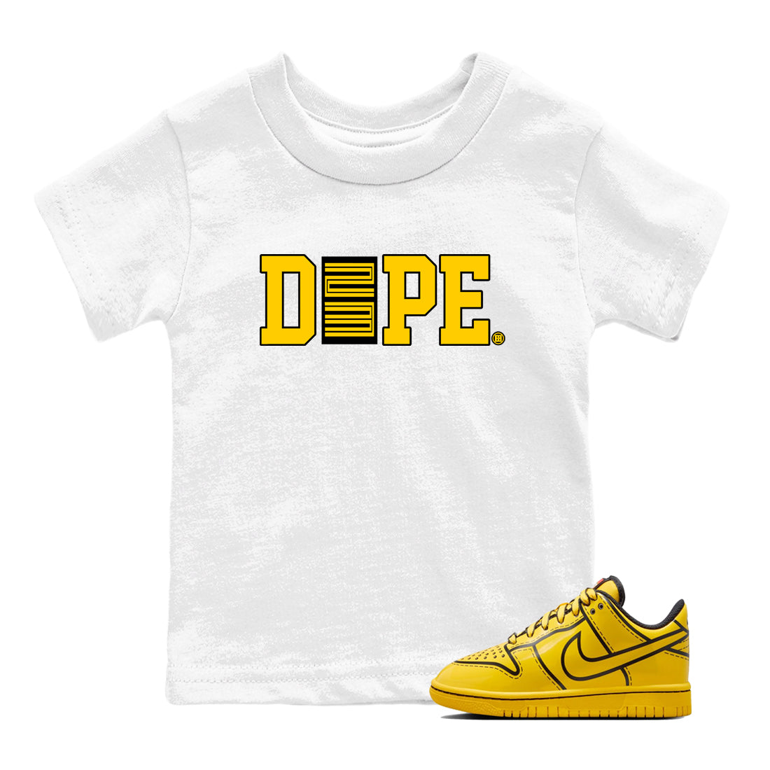 Best Christmas gifts for sneakerheads  – Sneaker Tees To Match Dunk Tour Yellow Sneakers – Dope 23 Kids T-Shirt White 1
