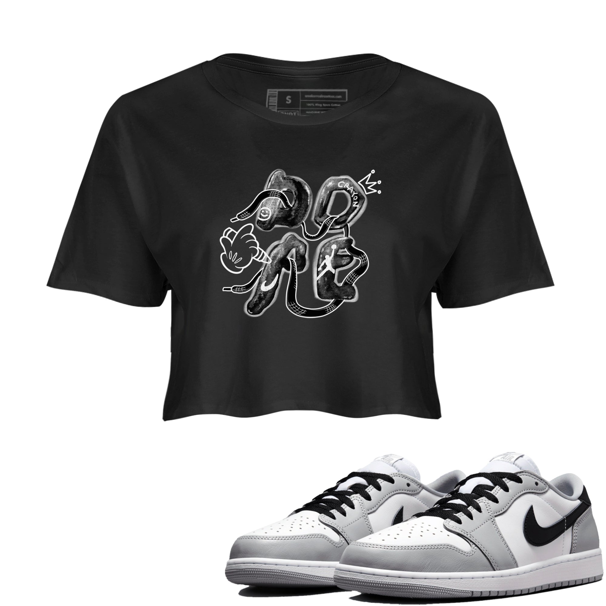 AJ1 Wolf Grey shirts to match jordans Dope sneaker match tees Air Jordan 1 Wolf Grey SNRT Sneaker Tees streetwear brand Black 1 crop tee
