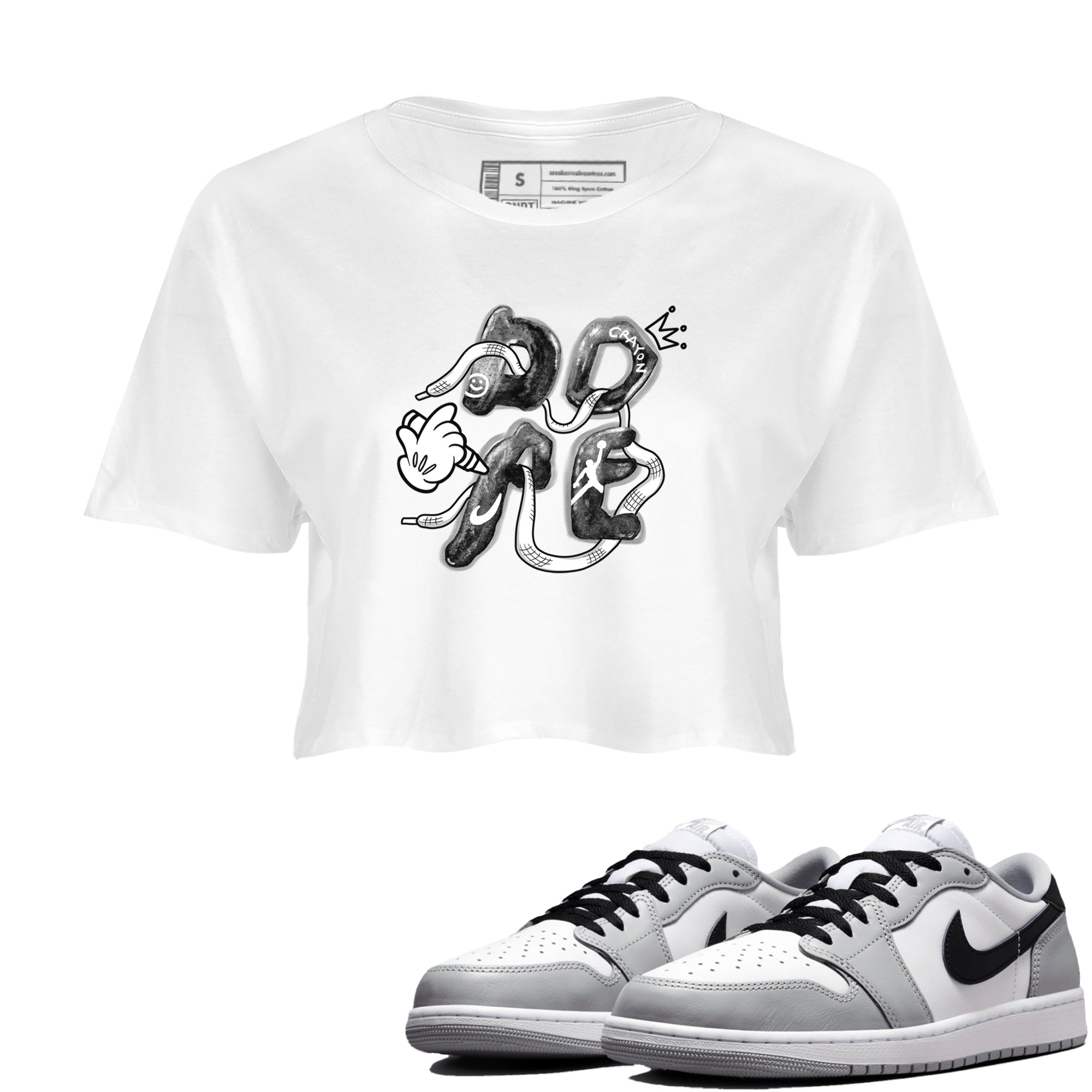 AJ1 Wolf Grey shirts to match jordans Dope sneaker match tees Air Jordan 1 Wolf Grey SNRT Sneaker Tees streetwear brand White 1 crop tee