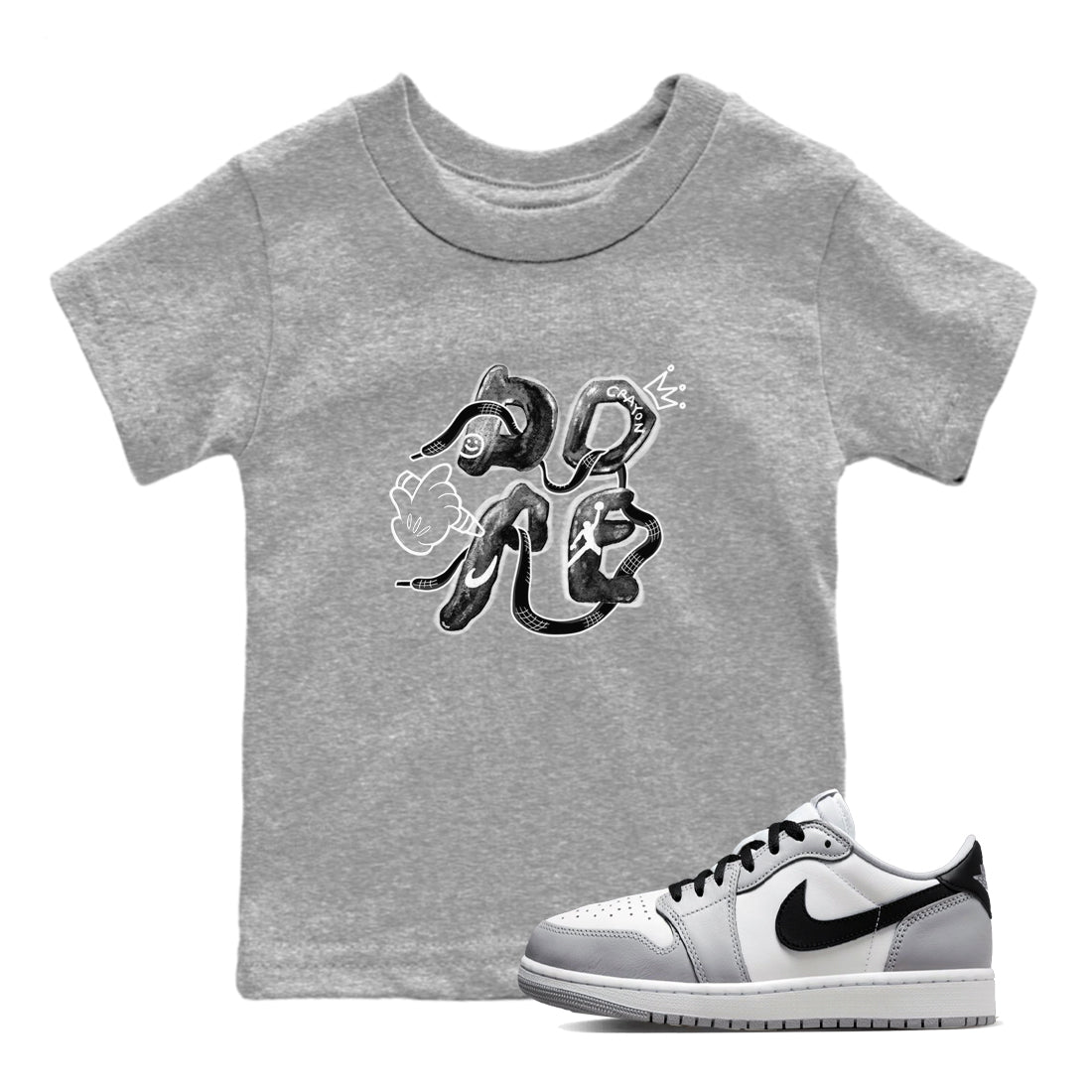 AJ1 Wolf Grey shirts to match jordans Dope sneaker match tees Air Jordan 1 Wolf Grey SNRT Sneaker Tees streetwear brand Baby and Youth Heather Grey 1 cotton tee