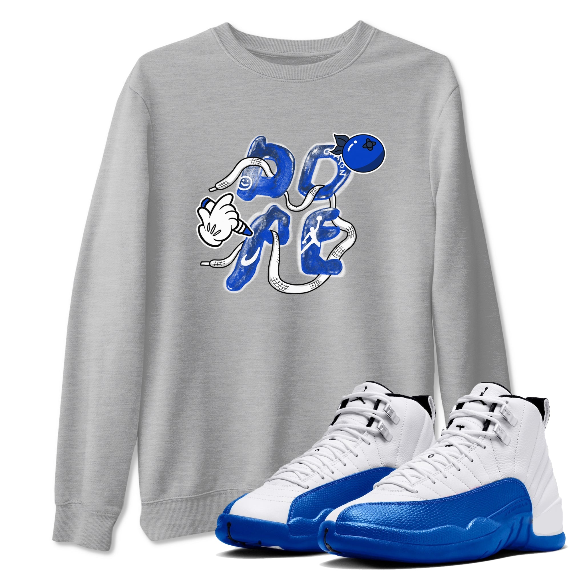 12s Blueberry shirts to match jordans Dope sneaker match tees Air Jordan 12 Blueberry SNRT Sneaker Release Tees unisex cotton Heather Grey 1 crew neck shirts