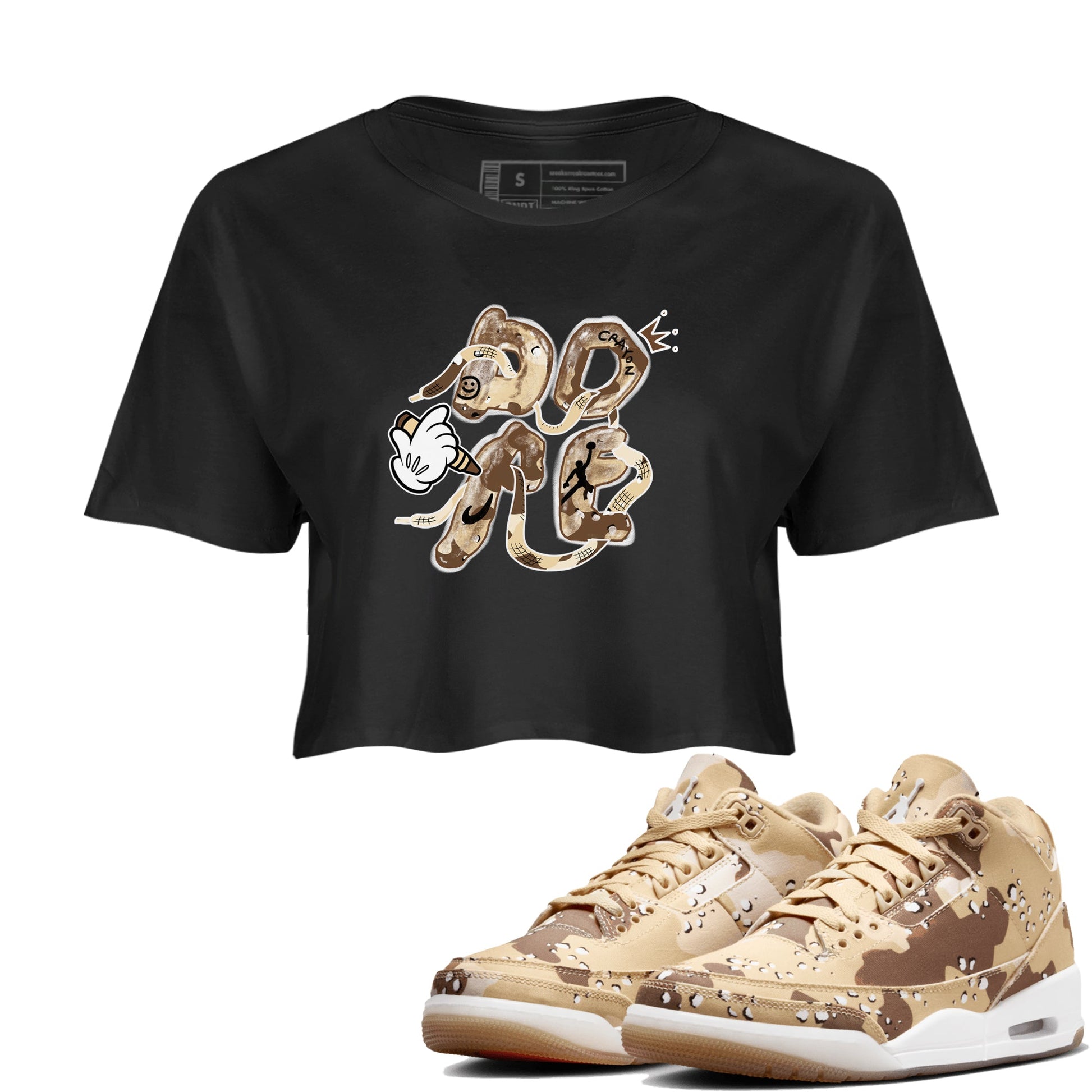 3s Desert Camo shirts to match jordans Dope sneaker match tees Air Jordan 3 Desert Camo SNRT Sneaker Tees streetwear brand Black 1 crop tee