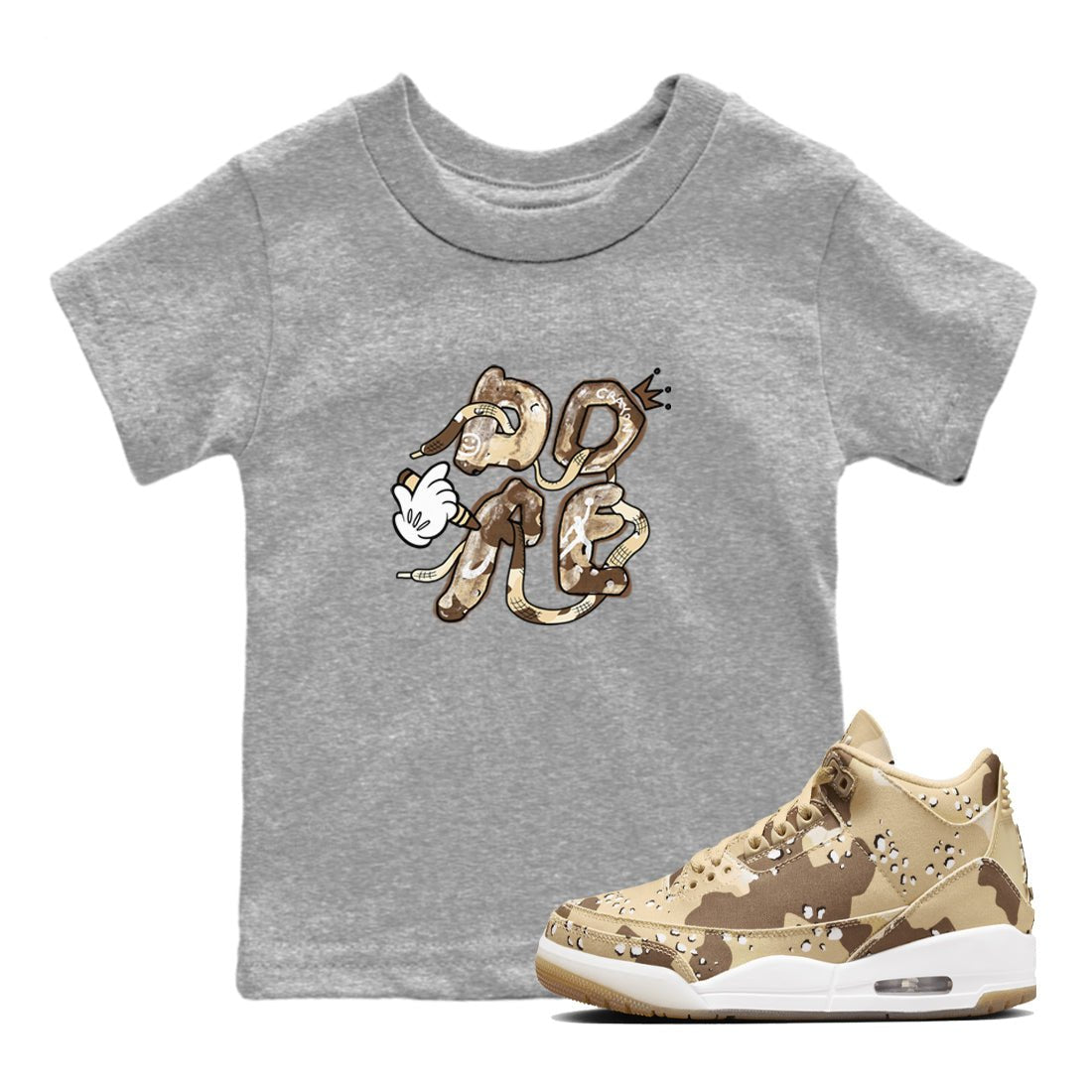 3s Desert Camo shirts to match jordans Dope sneaker match tees Air Jordan 3 Desert Camo SNRT Sneaker Tees streetwear brand Baby and Youth Heather Grey 1 cotton tee