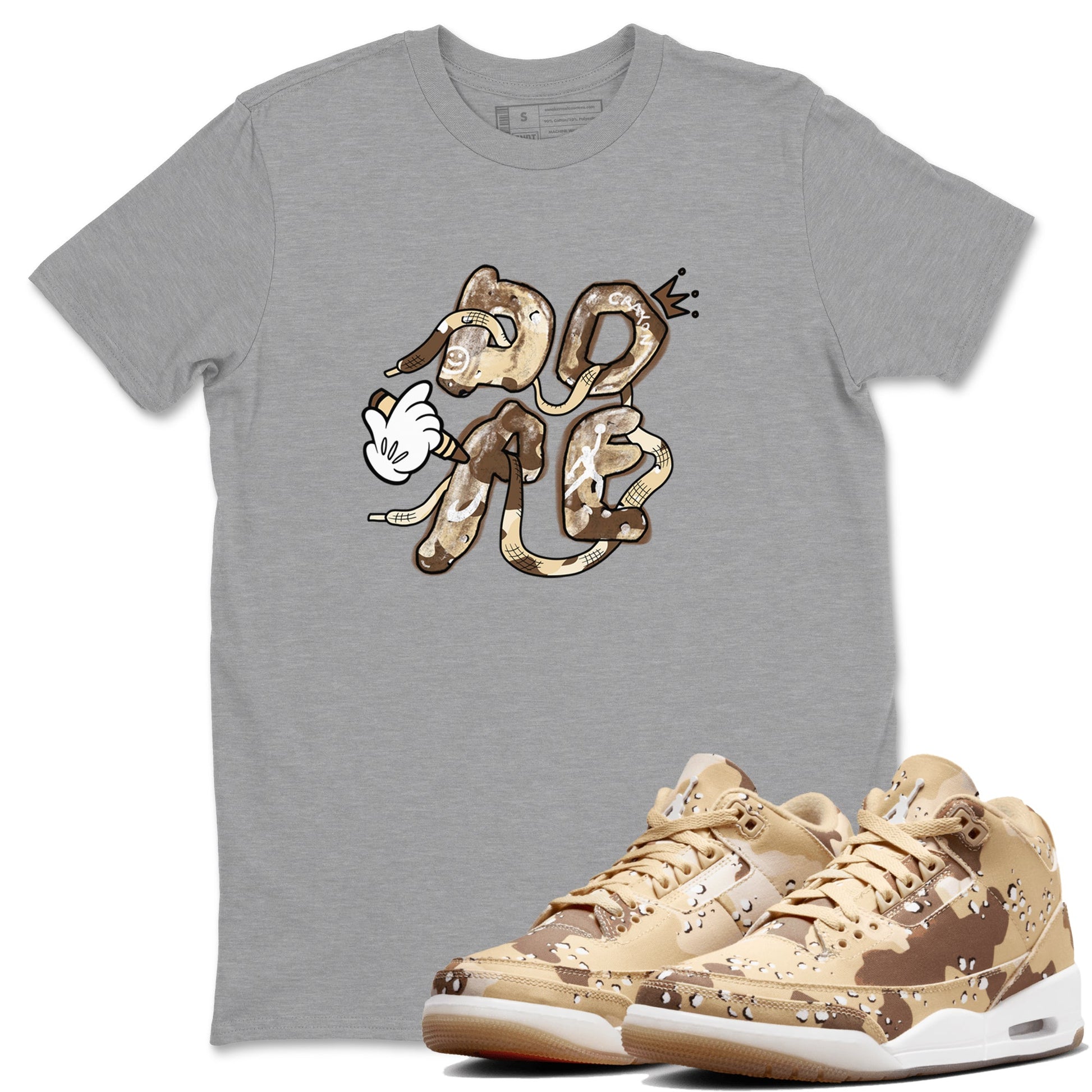 3s Desert Camo shirts to match jordans Dope sneaker match tees Air Jordan 3 Desert Camo SNRT Sneaker Tees streetwear brand Heather Grey 1 unisex cotton tee