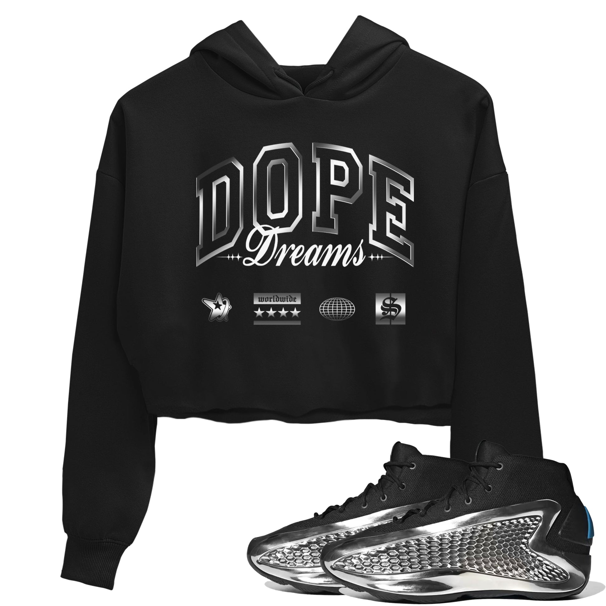 AE 1 Silver Metallic shirts to match jordans Dope Dreams graphic tees AE 1 Silver Metallic t shirts to match sneakers SNRT Sneaker Tees unisex cotton Black 1 crop tee