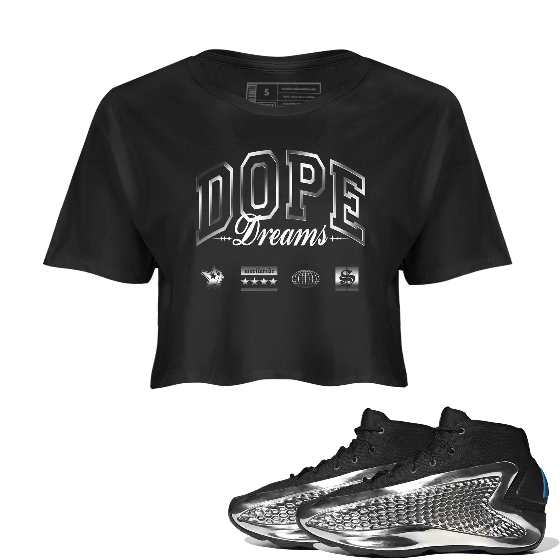 AE 1 Silver Metallic shirts to match jordans Dope Dreams graphic tees AE 1 Silver Metallic t shirts to match sneakers SNRT Sneaker Tees unisex cotton Black 1 crop tee