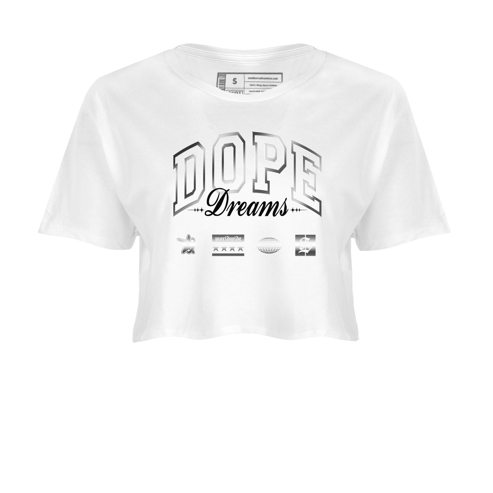 AE 1 Silver Metallic shirts to match jordans Dope Dreams graphic tees AE 1 Silver Metallic t shirts to match sneakers SNRT Sneaker Tees unisex cotton White 2 crop tee