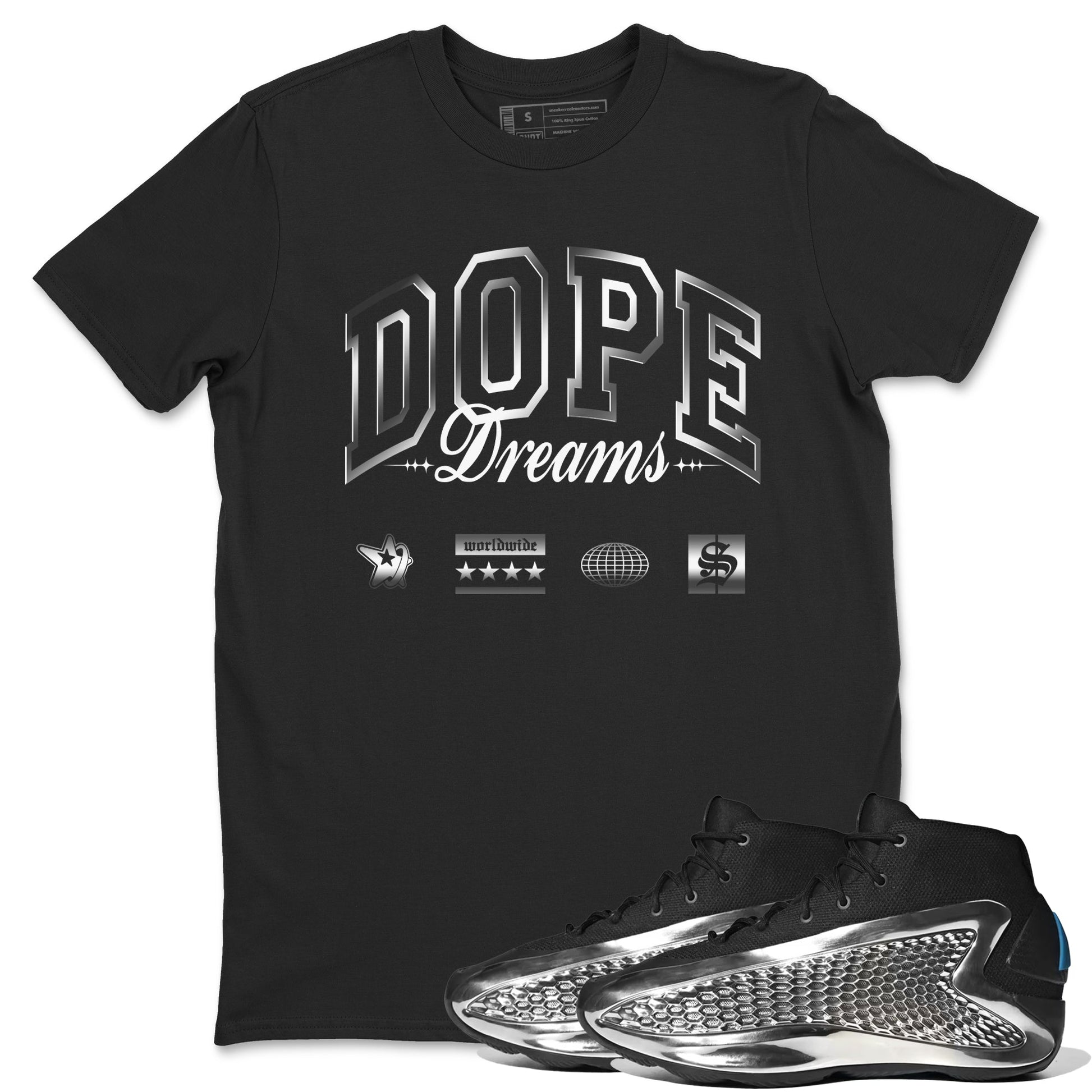 AE 1 Silver Metallic shirts to match jordans Dope Dreams graphic tees AE 1 Silver Metallic t shirts to match sneakers SNRT Sneaker Tees unisex cotton Black 1 shirts