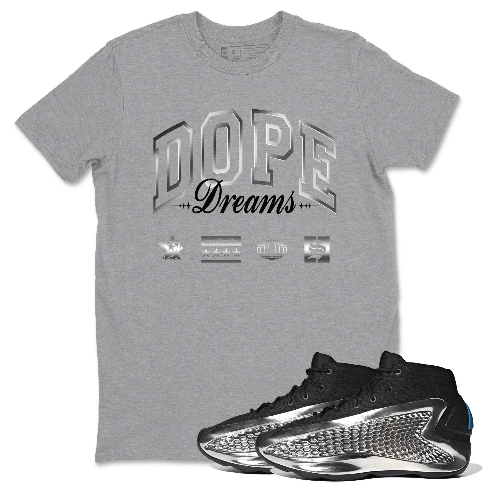 AE 1 Silver Metallic shirts to match jordans Dope Dreams graphic tees AE 1 Silver Metallic t shirts to match sneakers SNRT Sneaker Tees unisex cotton Heather Grey 1 shirts