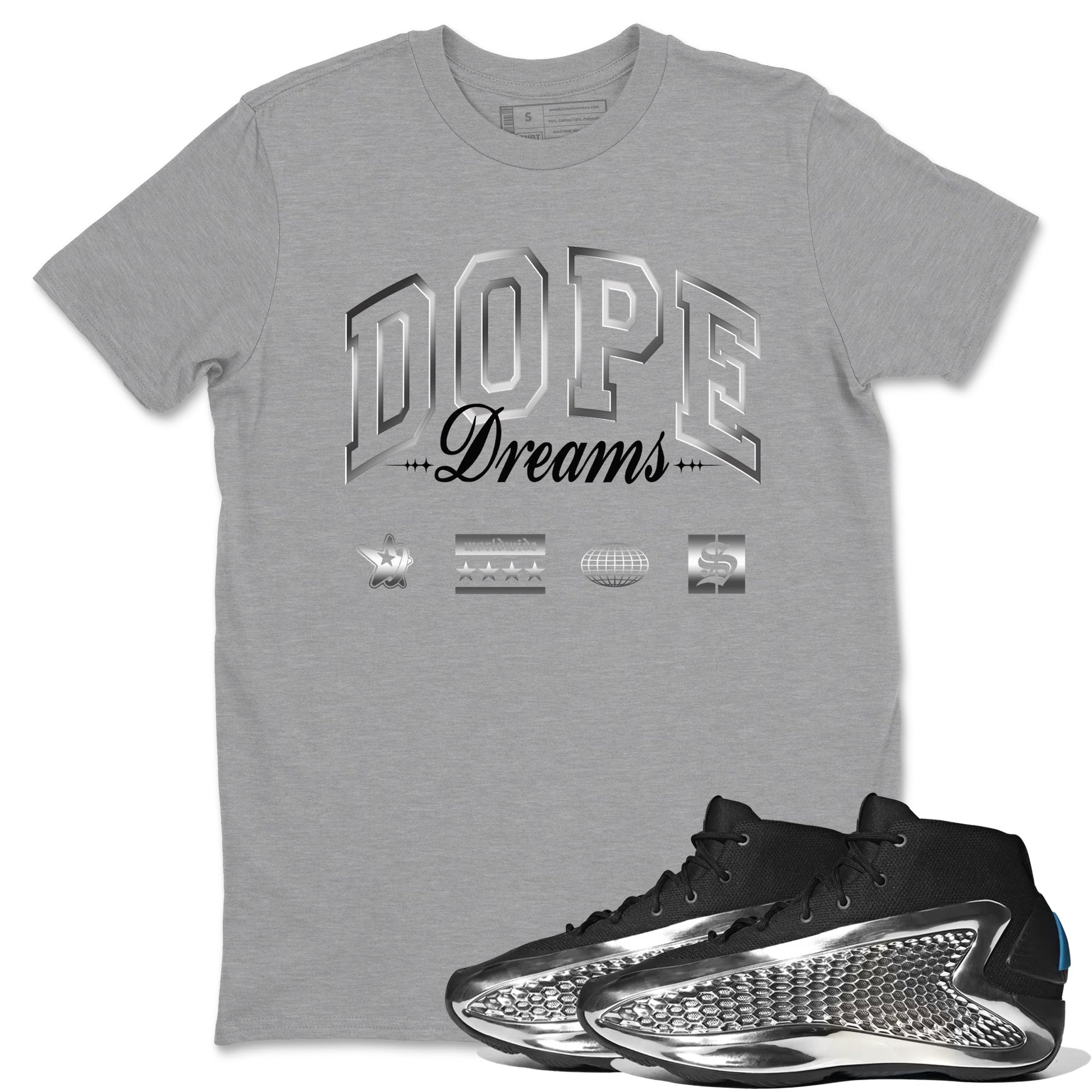 AE 1 Silver Metallic shirts to match jordans Dope Dreams graphic tees AE 1 Silver Metallic t shirts to match sneakers SNRT Sneaker Tees unisex cotton Heather Grey 1 shirts