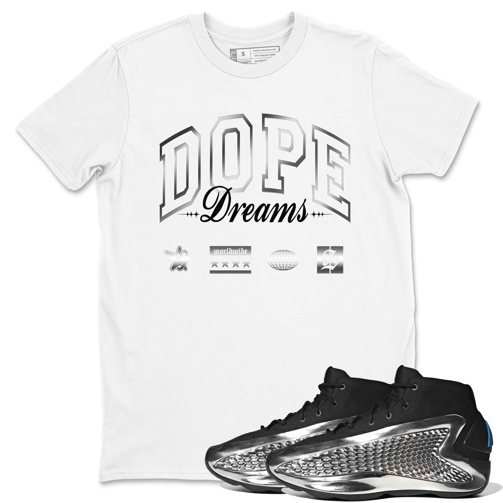 AE 1 Silver Metallic shirts to match jordans Dope Dreams graphic tees AE 1 Silver Metallic t shirts to match sneakers SNRT Sneaker Tees unisex cotton White 1 shirts