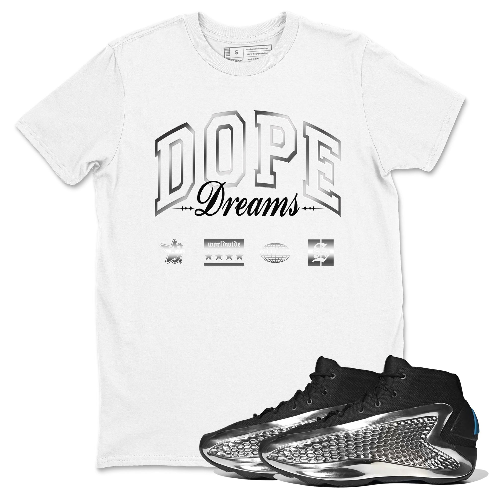 AE 1 Silver Metallic shirts to match jordans Dope Dreams graphic tees AE 1 Silver Metallic t shirts to match sneakers SNRT Sneaker Tees unisex cotton White 1 shirts