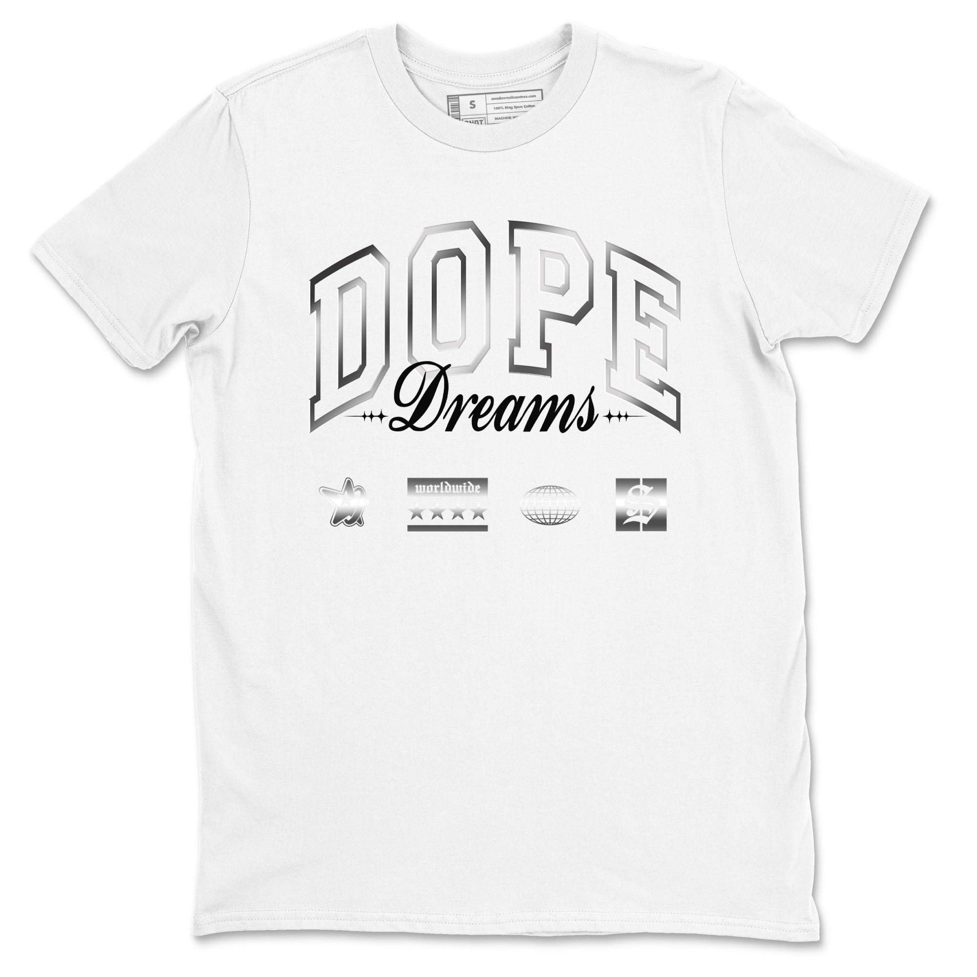 AE 1 Silver Metallic shirts to match jordans Dope Dreams graphic tees AE 1 Silver Metallic t shirts to match sneakers SNRT Sneaker Tees unisex cotton White 2 shirts
