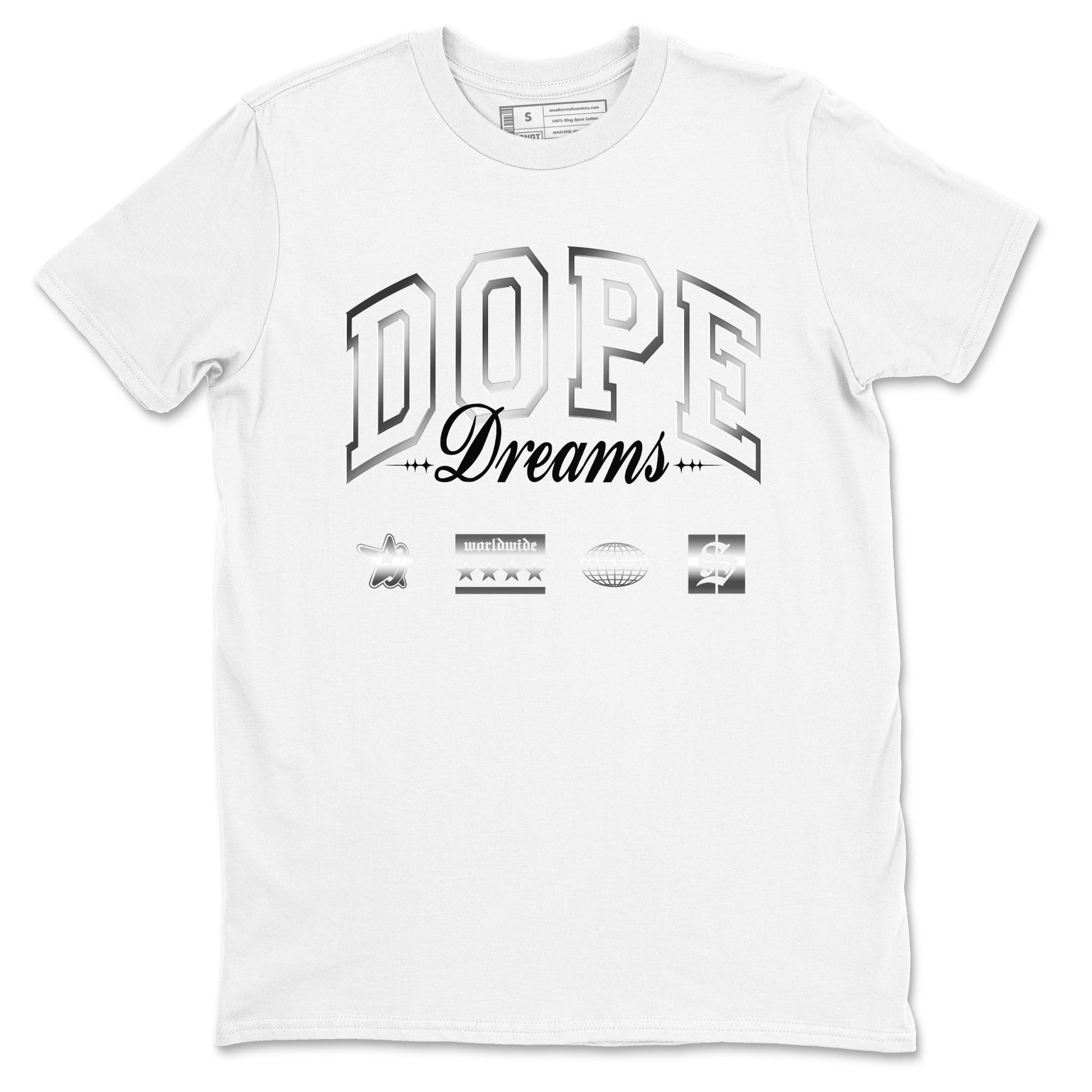 AE 1 Silver Metallic shirts to match jordans Dope Dreams graphic tees AE 1 Silver Metallic t shirts to match sneakers SNRT Sneaker Tees unisex cotton White 2 shirts