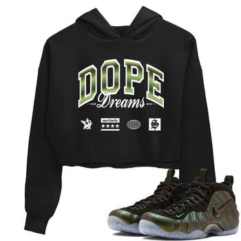 Sneaker match tees – Sneaker Tees To Match Air Foamposite One Pine Green Shoes – Dope Dreams Crop T-Shirt Black 1