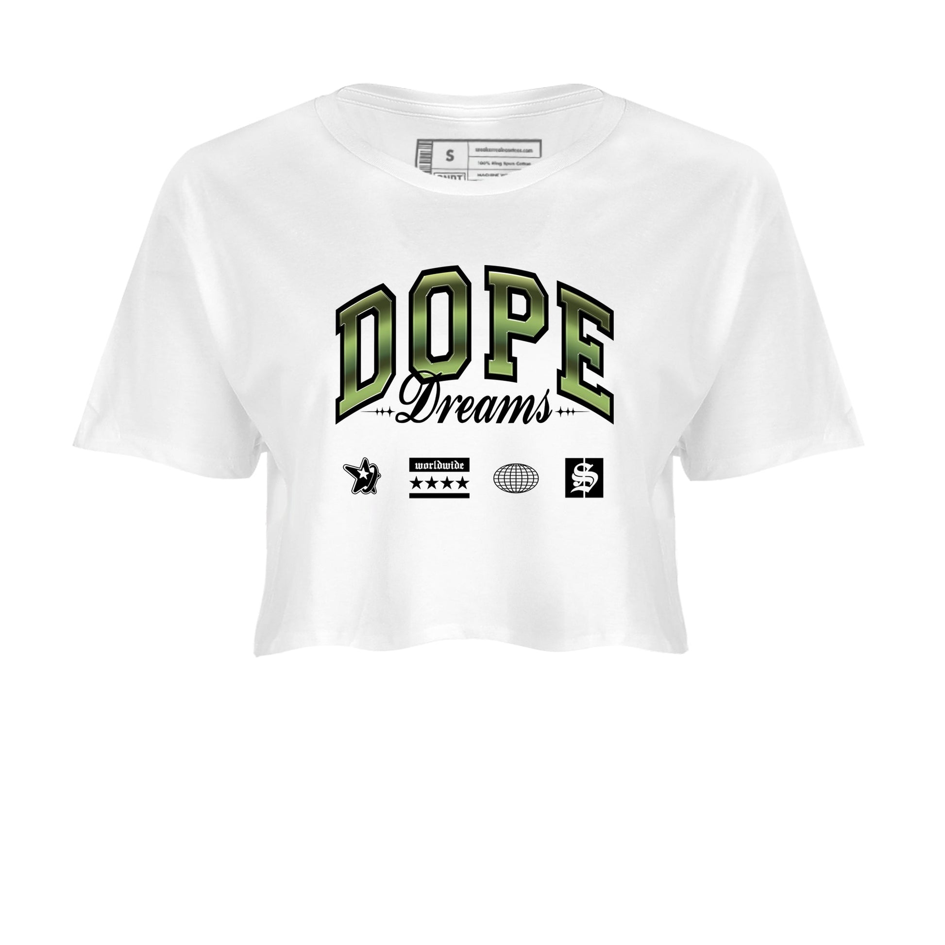 Sneaker match tees – Sneaker Tees To Match Air Foamposite One Pine Green Shoes – Dope Dreams Crop T-Shirt White 2