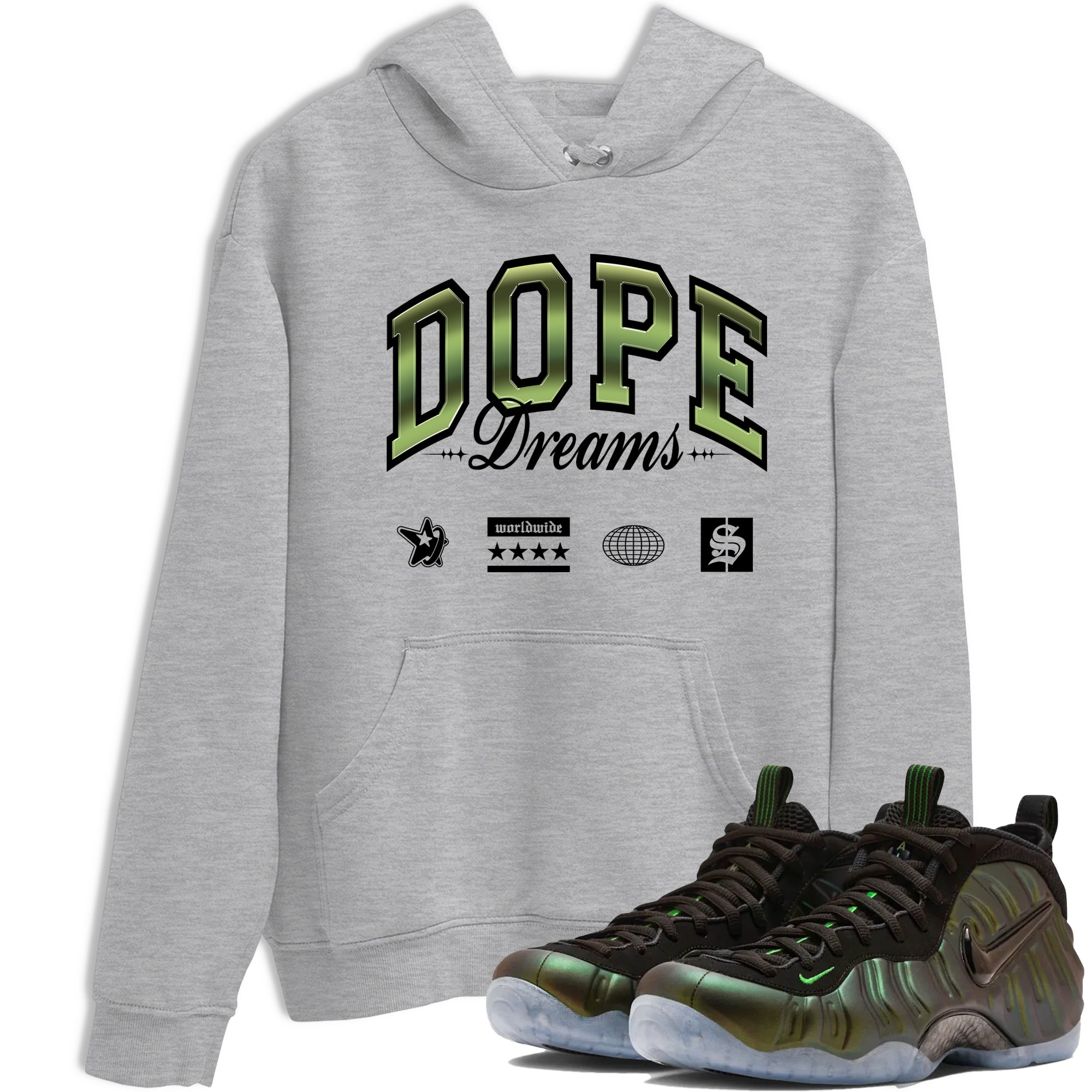 Sneaker match tees – Sneaker Tees To Match Air Foamposite One Pine Green Shoes – Dope Dreams Tee Heather Grey 1