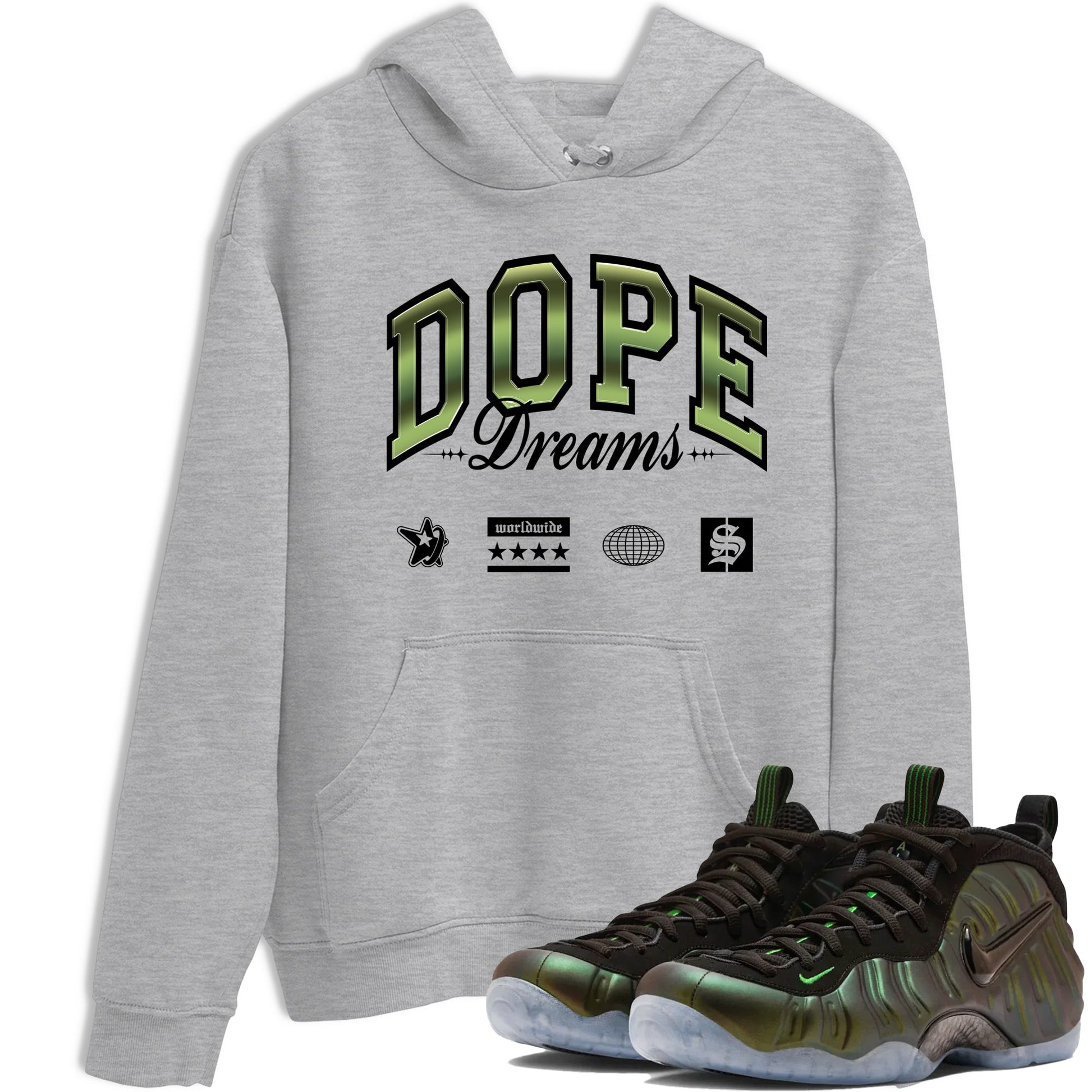 Sneaker match tees – Sneaker Tees To Match Air Foamposite One Pine Green Shoes – Dope Dreams Tee Heather Grey 1