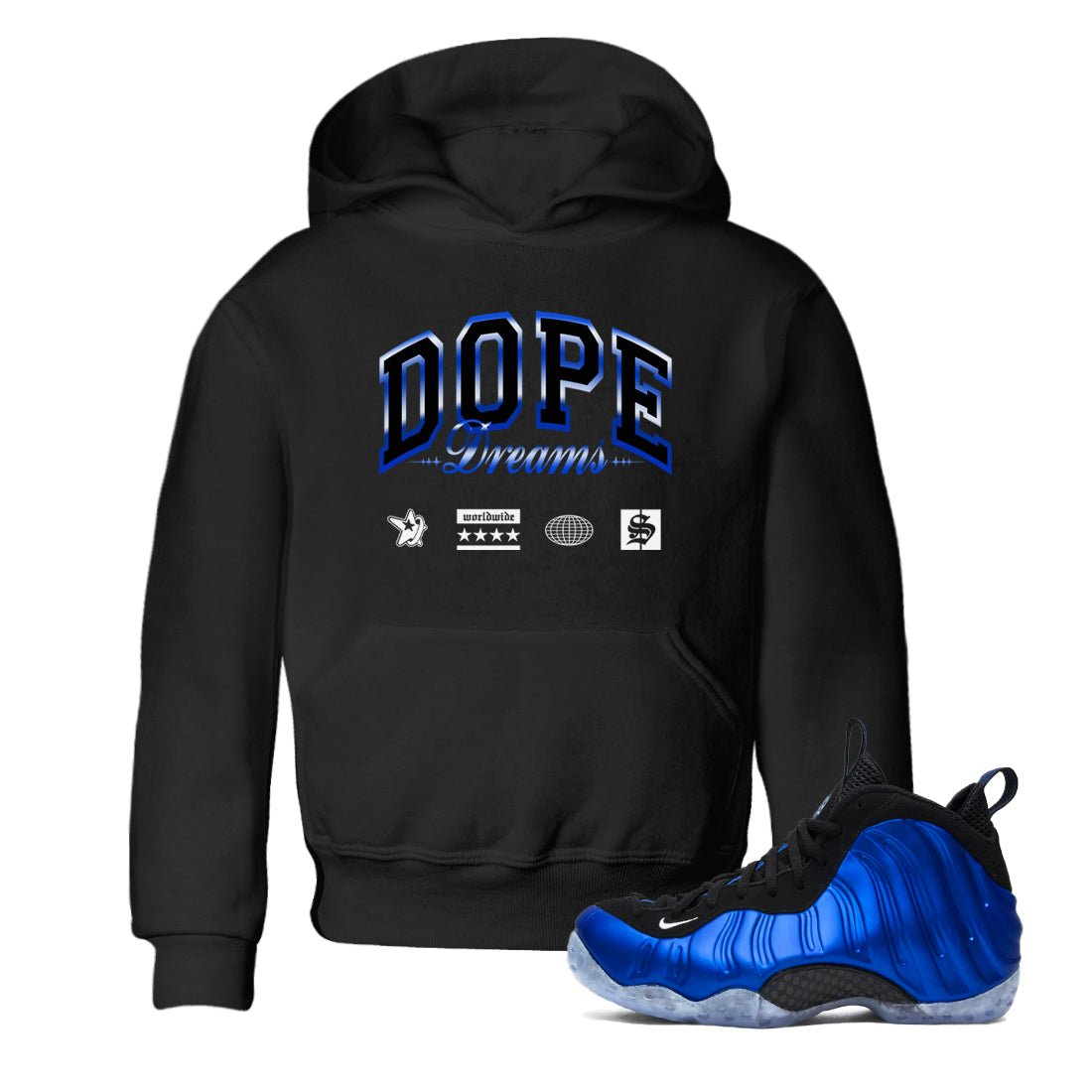 Air Foamposite One Royal shirts to match jordans Dope Dreams sneaker match tees Air Foamposite One Royal SNRT Sneaker Release Tees Youth Baby Black 1 crew neck shirts