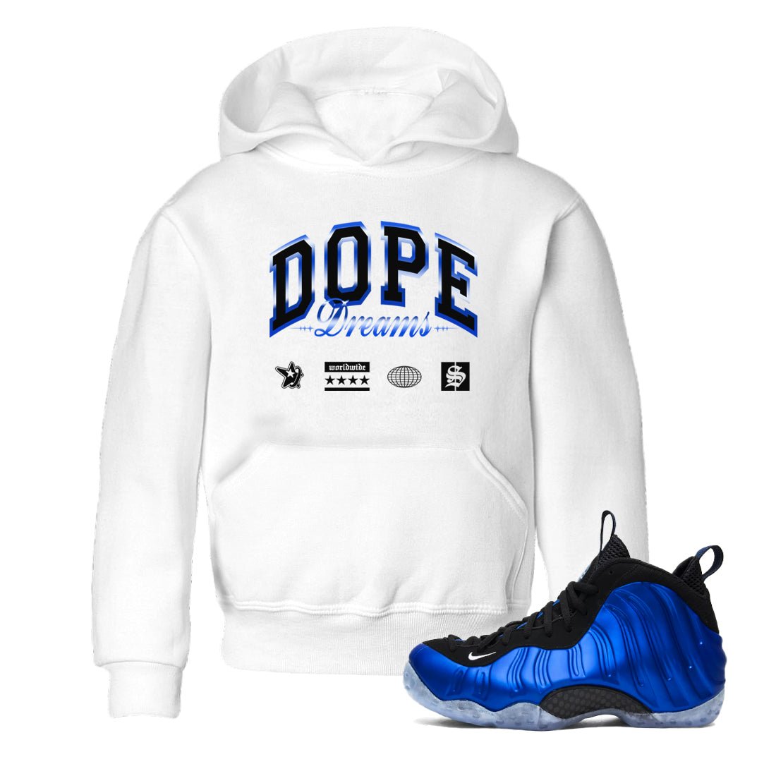 Air Foamposite One Royal shirts to match jordans Dope Dreams sneaker match tees Air Foamposite One Royal SNRT Sneaker Release Tees Youth Baby White 1 crew neck shirts