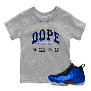 Air Foamposite One Royal shirts to match jordans Dope Dreams sneaker match tees Air Foamposite One Royal SNRT Sneaker Release Tees Youth Baby Heather Grey 1 crew neck shirts
