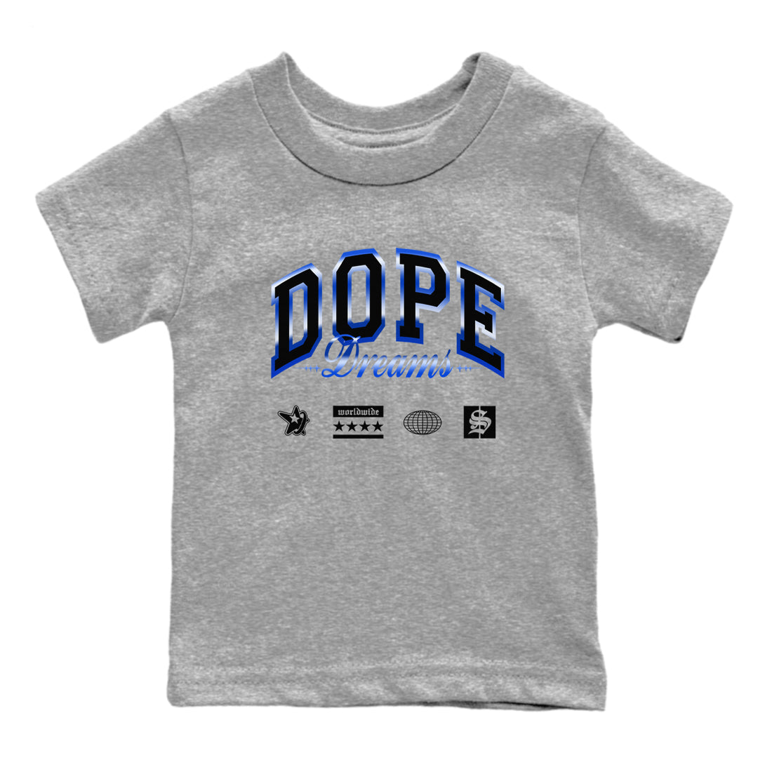 Air Foamposite One Royal shirts to match jordans Dope Dreams sneaker match tees Air Foamposite One Royal SNRT Sneaker Release Tees Youth Baby Heather Grey 2 crew neck shirts