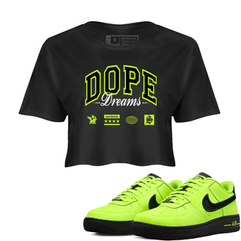 AF1 Volt shirts to match jordans Dope Dreams sneaker match tees Air Force 1 Volt match shoes to clothes SNRT Sneaker Tees unisex cotton Black 1 crop tee